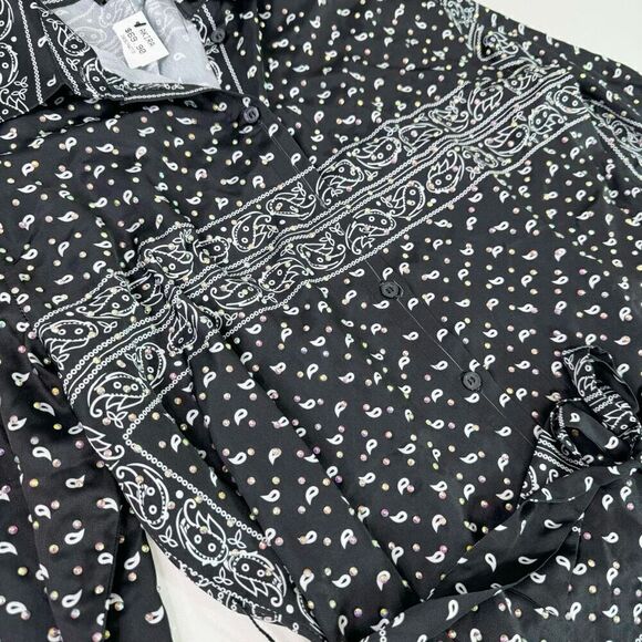 Akira Top Womens Medium Black Western Bling Country Collar Dark NewTunic - Picture 2 of 10